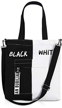 NICOLE & DORIS Damen A4 Handtasche Groß Canvas Tasche Shopping Umhängetasche Henkeltasche 15 Laptoptasche für die Schule Schwarz-Weiss