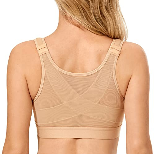 DELIMIRA Women's Front Closure Posture Wireless Back Support Full Coverage Bra Taupe Tan 40DD