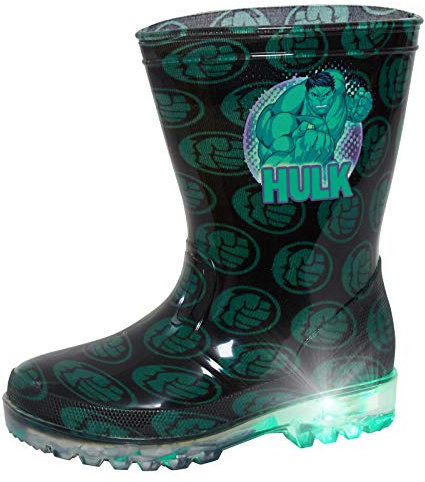 MARVEL Hulk Stivali in gomma per bambini con luce di pioggia, neve, Nero (Nero ), 24 EU