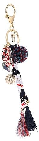 Amosfun Glückskatze Schlüsselbund mit Maneki Neko Pom Pom Glocke Schlüsselbund Fortune Japanische Katze Schlüsselbund für Auto Geldbörse Rucksack Handtasche (Stil 1)