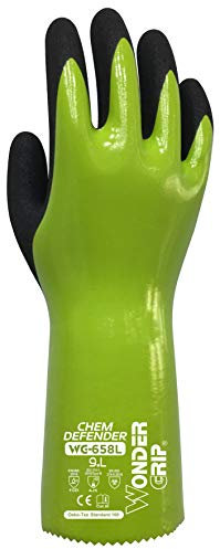 Wondergrip Chem Defender WG-658L Sicherheitshandschuhe, dreifache Nitrilbeschichtung, chemikalienbeständig, 30 cm lange Manschette, hohe Griffigkeit und ergonomische Passform, TPDT-Technologie, Grün,