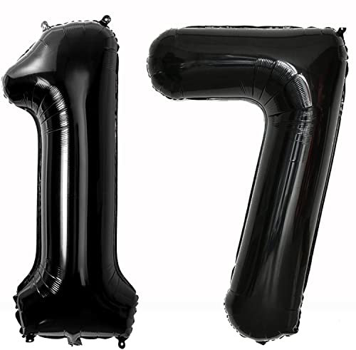 40 Zoll Luftballons Zahle 17 jahre Geburtstag deko Schwarz XXL 100cm Zahlenballon 17 Schwarz Nummer Riesen Folienballon 17 BallonZahl 17 Heliumballon Luftballons 17 Geburtstag Deko Mädchen Junge (17)