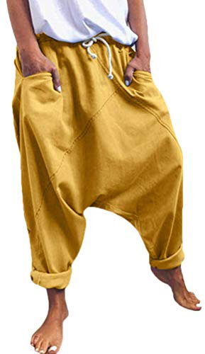 Onsoyours Damen Haremshose Aladinhose Yoga Pumphose Baggy Ballon Yoga Hose Sweatpants Jogginghose Hippie Hose Haremshose Mit Tiefem Schritt Z2 Gelb M