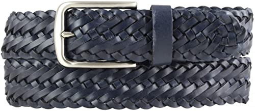 BELTINGER Flecht-Gürtel aus Vollrindleder 3,5 cm | Flecht-Ledergürtel für Damen Herren 35mm | Geflochtener Gürtel mit silberner Schließe | Marine 95cm