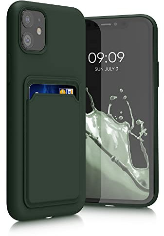 kwmobile Case Compatible with Apple iPhone 11 Case - TPU Phone Cover with Credit Card Holder - Dark Green
