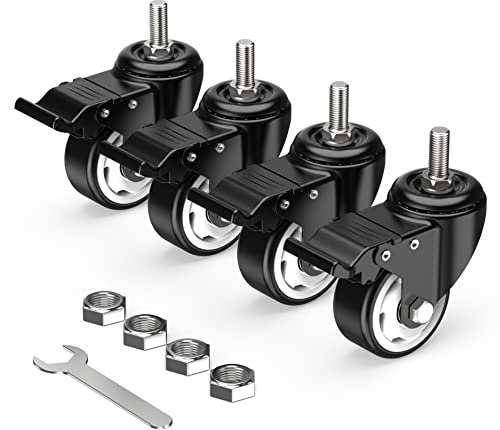 HOLKIE Ruote girevoli da 75mm con stelo con bloccaggio totale, M12 x 1,75 x 30mm (diametro dello stelo 12mm, lunghezza dello stelo 30mm) con gambo filettato, set di 4 ruote girevoli resistenti nero