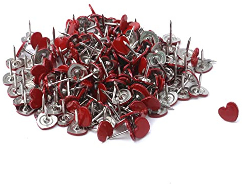 Crapyt Rote Reißnägel in Herzform, 200 Stück L13 mm / 1,3 cm Pinnnadel Anstecker für Pinnwand, dekorative Nägel