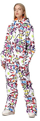HOTIAN Damen Schneeanzug, Damen Einteiler Skioverall Wasserdicht Winddicht Winter Warme Einteiliger Skioverall,für Wandern Klettern Isoliertes Snowboarden Graffiti M