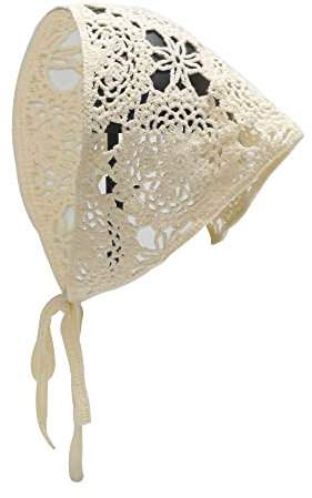 ZLYC Baumwolle Handgemacht Häkel Stirnband Dreieck Bandana(Einfarbig Beige),Einheitsgrößg Beige