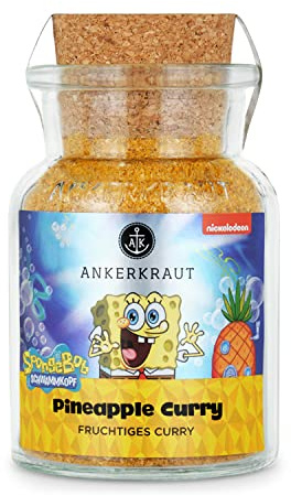 Ankerkraut Pineapple Curry Gewürz, 110g im Korkenglas, Spongebob Schwammkopf Edition, Ananas Masala, Essen für Familie, Kinder und Erwachsene, Premium Qualität