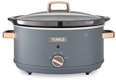 Tower T16043GRY Cavaletto 6.5 Litre Slow Cooker with 3 Heat Settings, Cool Touch Handles, Grey and Rose Gold