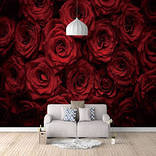 Modern 3D Red Rose Wallpaper Stick and Peel Wall Stickers Removable Wall Paper Mural for Living Room Office Hotel Restaurant Bedroom Tv Background Wall Posters Wall Art 157X 110