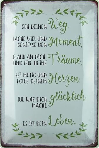 mrdeco Metall Schild 20x30cm gewölbt geh deinen Weg lache viel Metal Deko Blechschild Tin Sign