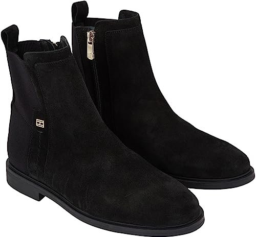 Tommy Hilfiger Stivali Bassi Donna Essentials Pelle Scamosciata, Nero (Black), 37 EU