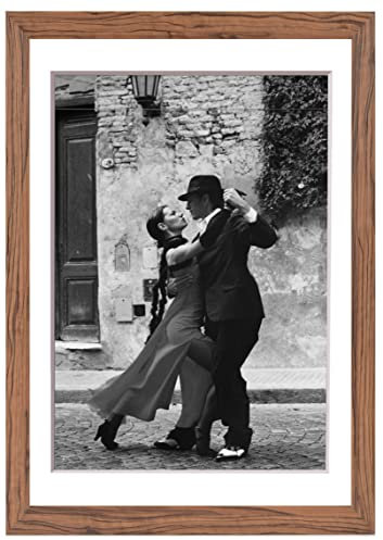 Stallmann Design Bilderrahmen mit Passepartout 15x15 cm (Bild 10x10) | Farbe: Nussbaum | 30 mm starke Rahmenleiste