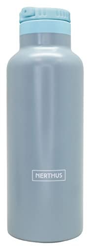 Nerthus FIH 1178 Botella Sport Termo Doble Pared para fríos y Calientes con Tapón Pajita, Acero Inoxidable Gris 500 ml Libre de BPA, 18/8