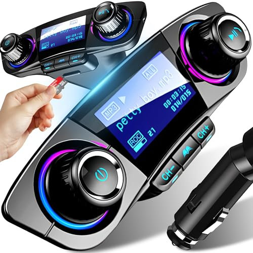Retoo Bluetooth Adapter Auto, FM Transmitter, Freisprecheinrichtung und Ladegerät, 2 USB Ports, Unterstützt SD-Karte USB-Sticks, SchnellladungQC3.1A, Autoladegerät Zigarettenanzünder
