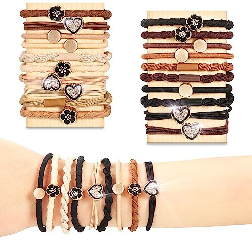 WLLHYF 20 Stück Haargummi-Armbänder im Boho-Stil, Pferdeschwanzhalter, niedlich, Gummiband, Haargummis, weiche geflochtene Haar-Accessoires für Frauen und Mädchen, dünnes langes lockiges Haar