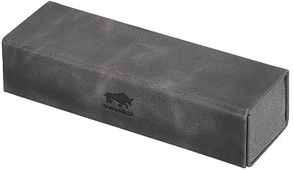 Solo Pelle Faltbares Brillenetui aus echtem Leder, tragbare Brillenbox zum falten, Brillen Etui mit Magnetverschluss Sonnenbrillenetui für Herren Damen Kinder (Clever Steingrau)