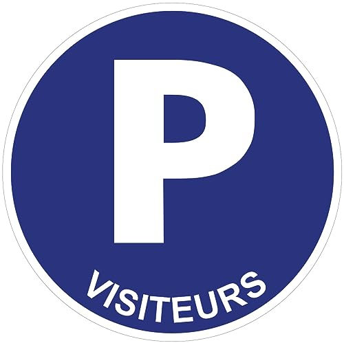 Autocollant Panneau de Sécurité Rigide et Rond - Sticker Adhésif Signalétique Laminé Plastifié Résistant à l'eau et aux UV - Parking Visiteurs - Diamètre 24cm