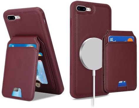 Havaya für iPhone 7 Plus Hülle Kompatibel mit Magsafe für iPhone 8 Plus Hülle kartenfach Abnehmbar 2 in 1 geldbörse Herren und Damen - Burgunderrot