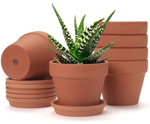KOAMLY 6pcs 5 Inch Terracotta Pots with Saucer,Clay Pot for Plant with Drainage Hole,Terra Cotta Pots with Tray,Flower Pot for Home Office, Window Sill, Wedding Decor