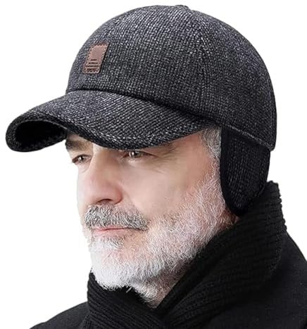 LUCKKY Winter-Baseballmütze mit Ohrenschützern, Winter Baseball Cap with Ear Muffs,Winter-Cap für Herren, Baseball Cap mit Ohrenklappen, Winddicht Wintermütze Schirmmütze mit Ohrenschutz (Grau)