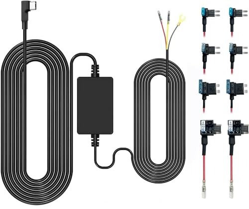 GKU Dashcam USB-C Hardwire Kit mit 8 Sicherungsadaptern, 12–24 V auf 5V/3A | 3.2 Meter, Ladegerätkabel, 24 Stunden-Parküberwachung, Unterspannungsschutz, Nur für GKU Dashcams mit Typ-C-Anschluss