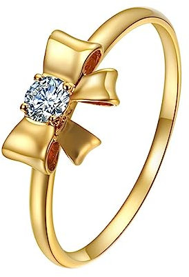 Verlobungsring 750, Ring Damen Verlobungsring Solitärschleife Labor Geschaffener Diamant 0.08ct Runde Form Weiß Eheringe Gr.53 (16.9) 18K Gelbgold