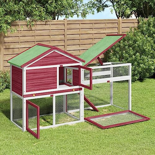 CBLDF Hasenstall rot 185,5x60,5x109,5cm Massivholz Kiefer