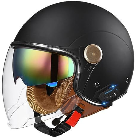 Motorradhelm mit Bluetooth Herren Damen ECE-zertifizierter Motorrad Jethelme Integrierter Bluetooth-Helm mit Anti-Fog-Doppelspiegel Rollerhelm Scooterhelm K,L