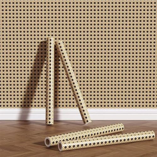 Ray-Velocity Papier Peint Auto-adhésif en Rotin PVC Vinyle Film Autocollant Amovible Imperméable DIY Décoratif Pour Meubles Armoires Murs (Bambou Rotin, 5M)