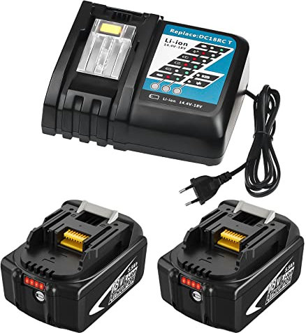 2Stück BL1860 5,5Ah Ersatzakku für Makita Akku 18V mit Ladegerät für Ladegerät 18V DC18RCT Kompatibel mit14.4V-18V BL1860 BL1850B Akku
