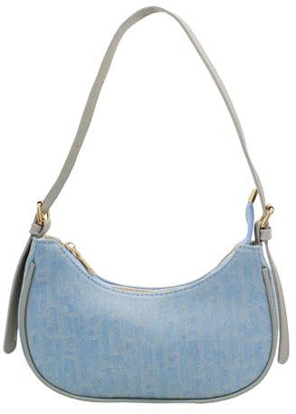 FuninCrea Umhängetasche Damen Handtasche, Achsel Handtaschen Schultertasche Damen Reißverschluss Y2K Tasche Handtasche Schultertasche mit Abnehmbarem Schulterriemen und Innentasche (Leinwand, Blau)