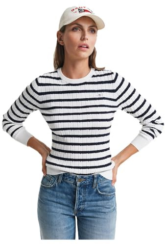 Gant Damen Stretch Cotton Cable Stripe C-Neck Pullover