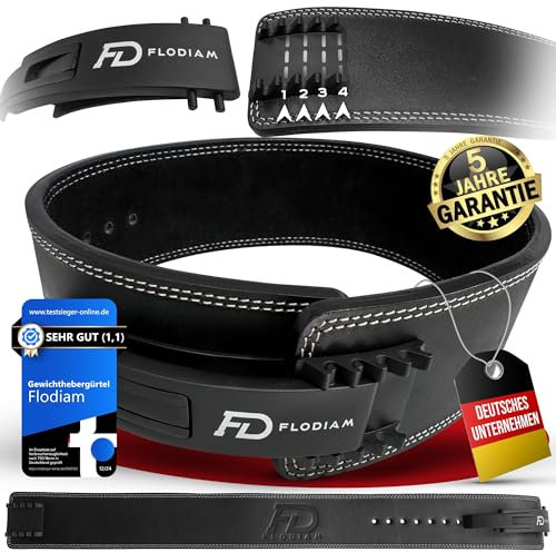 Flodiam Profi Gewichthebergürtel Full Power Design Herren & Damen [Schnellverstell] Hebelverschluss Gym Lifting Belt Fitness Gürtel Büffelleder Weightlifting Powerlifting 8,5cm hoch, Schwarz, L