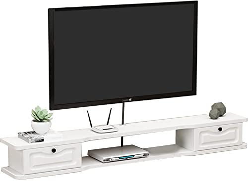 LFONDIGE Mobile TV Galleggiante, ripiano per componenti, Mobile TV in Legno da 47,2/55,1 Pollici, Console multimediale/Video montata a Parete./120 cm