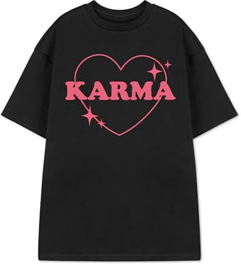 Show Me The Merch Karma Unisex Black Short Sleeved Graphic Tee | Retro Style T-Shirt for Women & Men | Karma Design Apparel Merchandise Gift for Her and Him