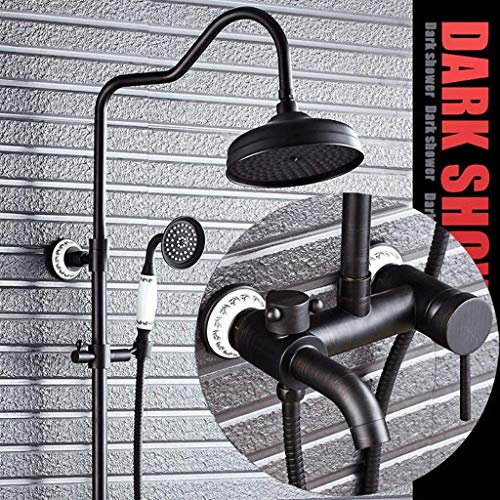 Doccia per hotel per uso domestico, doccia per bagno, insieme, in ottone, stile europeo, retrò, set doccia, colonne doccia con parte superiore rotonda, getto doccia, miscelatore caldo e freddo