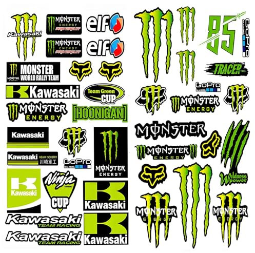 Krilucly 2 Blatt coole Aufkleber für Motorrad, Helm, Skateboard, Auto und Geländemotorrad - Wasserdicht, Klassisch mit detaillierten Mustern, Grün, Vinyl