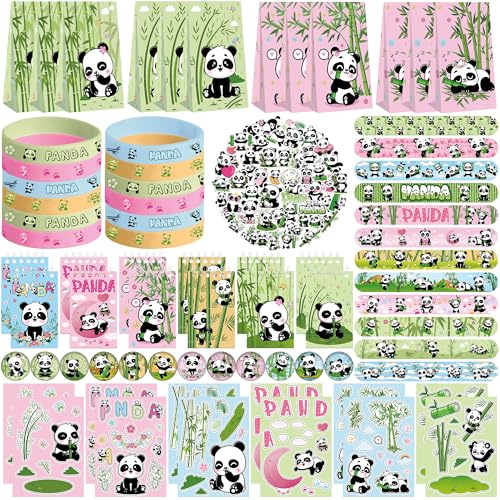 Obussgar Panda Party Favour Supplies einschließlich Panda Geschenk-Taschen, Aufkleber, Abzeichen, Armbänder für Panda Thema Geburtstagsparty
