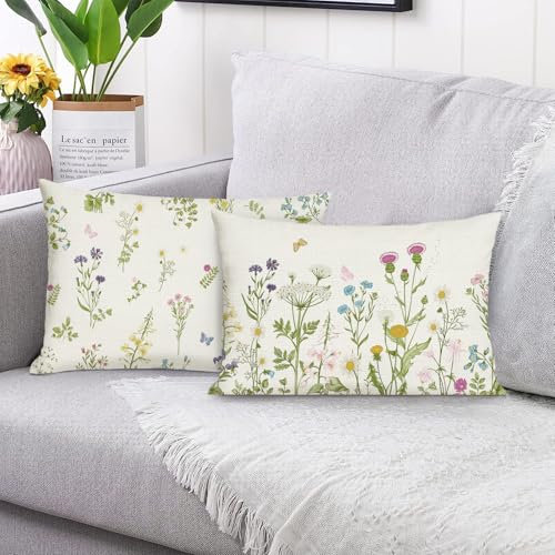 Bonhause 2er Set Kissenbezüge Blumen Garten 30 x 50 cm Blumen Blätter Dekorative Kissenhülle Zierkissenbezüge für Sofa Schlafzimmer Zuhause Garten Dekoration