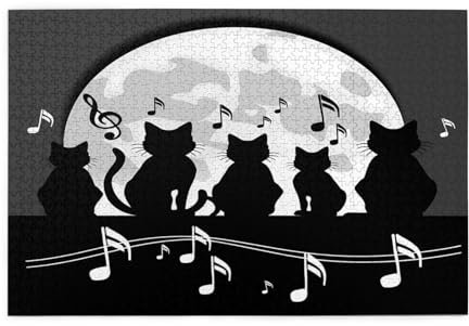 Mexpekil 1000 Pieces Jigsaw Puzzles for Adults Black Cat Music Notes Wooden Puzzles Challenging Puzzle Games for Teenagers Gifts