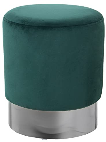 PUF TERCIOPELO VERDE OSCURO C/BANDA ACERO PLATA 10CM °35X42CM, POLI╔STER/DM+PINO