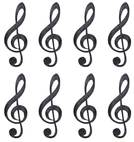 NBEADS 8 Pcs Music Note Patch, Music Embroidered Iron/Sew on Patch Applique Embroidered Repair Patch for Repair Clothing Backpacks Jeans Caps, Black, 9.8x3.35cm