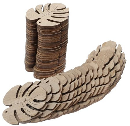 Cabilock 50 Stück Holz Monstera Blatt Ausschnitte Halskette Zubehör Unvollendete Bastelbedarf Lackierbare Charms