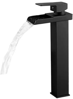 Badezimmer Badezimmer Wasserfall Basin Waschbecken Wasserhahn schwarze Wasserhähne Messingbad Wasserhahn & Kaltmischer Waschtisch Tap Deck montiertes Waschbecken TAP -Wasserhähne (Farbe: Schwarz