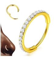 BodyBonita G23 Titanium Bigger CZ Nose Ring - 14k Gold Plated 20G Septum Rings Nose Hoop Clicker Cartilage Earring for Women Helix Rook Tragus Conch Piercing Jewellery Daith Ring 6 mm 1.6 mm