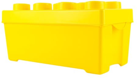 Stein-Experte LEGO® Aufbewahrungsbox Gelb – Kreatives Ordnungssystem im LEGO Design | Mittelgroß mit Deckel & stapelbar (37x18x18 cm) für Kinderzimmer & Spielspaß