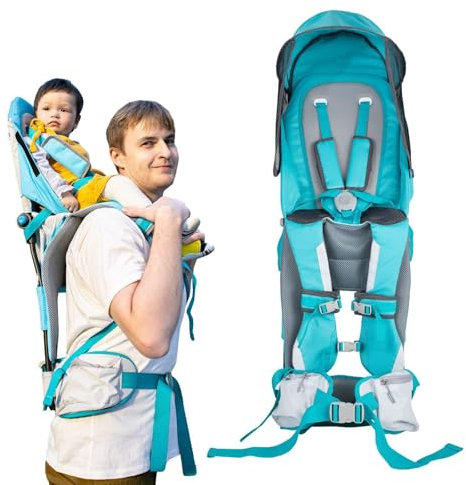 iuscacey Ultraleichter Baby-Trage-Rucksack | Ergonomische 360°-Unterstützung 6 Monate-3 Jahre (18kg) mit Sonnendach & Klapprahmen - Ideal für Wandern/Flugreisen Blau
